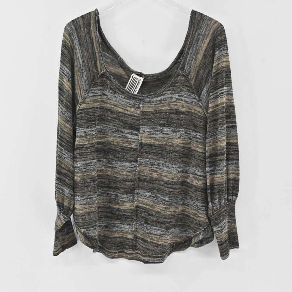FREE PEOPLE Carolina Hacci Stripe Marled Knit Top Size XS Black‎ Brown Oversized